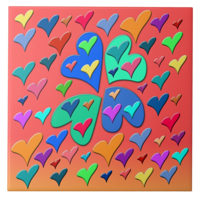 Colourful Hearts Ceramic Tile (Front)