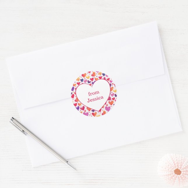 Colourful Hearts Classroom Valentine's Day   Classic Round Sticker (Envelope)