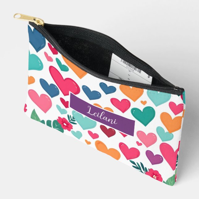 Colourful hearts custom accessory pouch (Open)