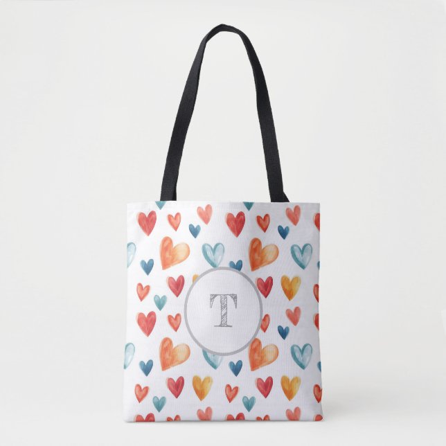 Colourful Hearts Custom Inital Tote Bag (Front)