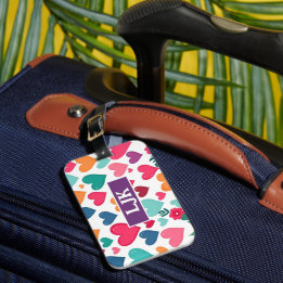Colourful hearts custom luggage tag
