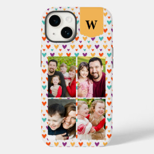 Colourful Hearts Custom Monogram 4-Photos Case-Mate iPhone 14 Case