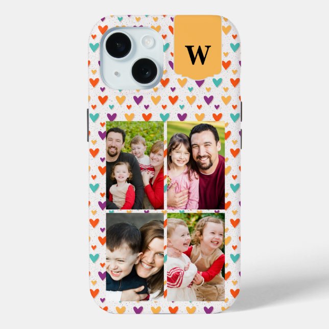  Colourful Hearts Custom Monogram 4-Photos  Case-Mate iPhone Case (Back)