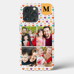 Colourful Hearts Custom Monogram 4-Photos iPhone 13 Pro Case