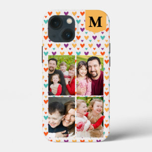 Colourful Hearts Custom Monogram 4-Photos iPhone 13 Mini Case