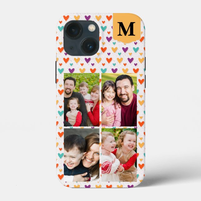  Colourful Hearts Custom Monogram 4-Photos  Case-Mate iPhone Case (Back)