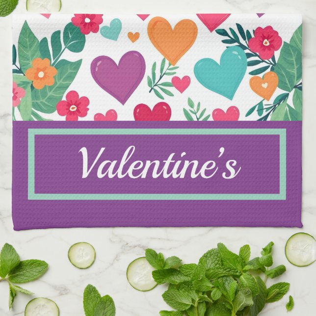 Colourful hearts custom tea towel (Folded)