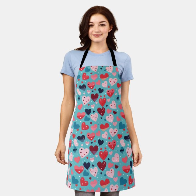 Colourful Hearts Cute Pattern Apron (Worn)