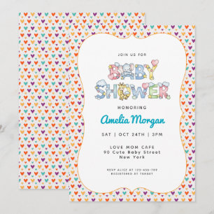 Colourful Hearts Cute & Simple Custom Baby Shower  Invitation