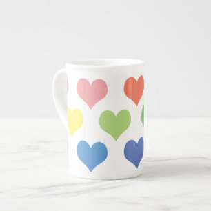 Colourful hearts design bone china mug