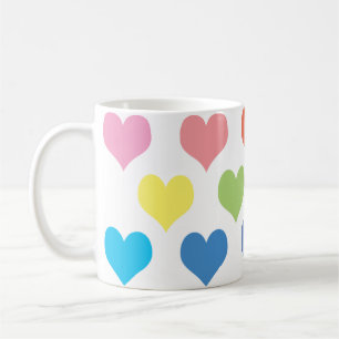 Colourful hearts design coffee mug
