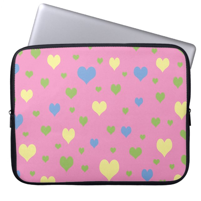 Colourful hearts design laptop sleeve (Front)