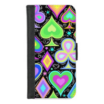 Colourful Hearts & Diamonds Pattern Wallet Case fo