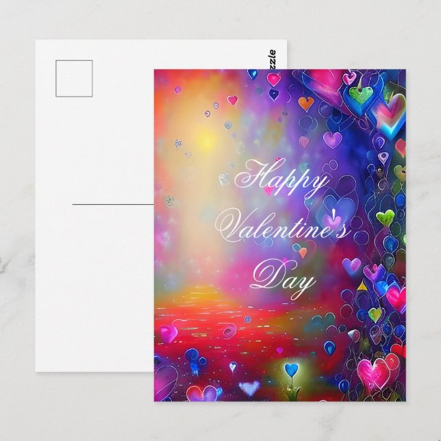Colourful hearts frame valentine postcard (Front/Back)