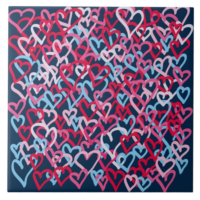 Colourful  Hearts - Graffiti Style Ceramic Tile (Front)
