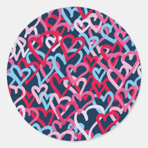 Colourful  Hearts - Graffiti Style Classic Round Sticker