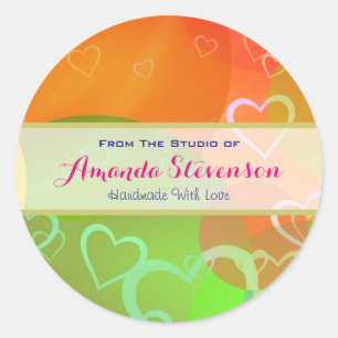 Colourful Hearts Handmade With Love Classic Round Sticker