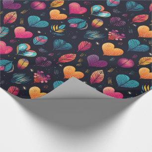 Colourful Hearts Illustration Wrapping Paper