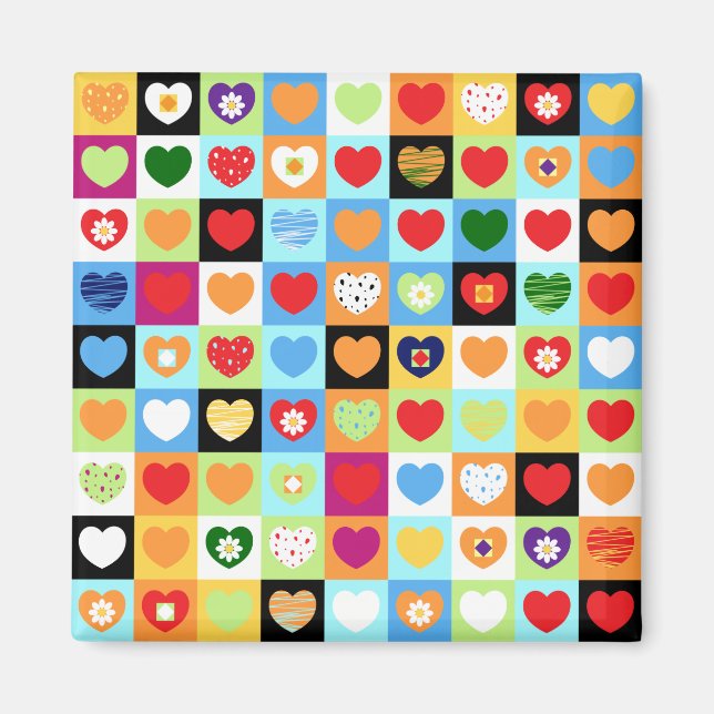 Colourful hearts, magnet (Front)