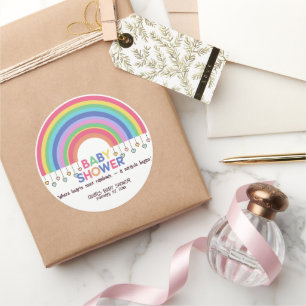 Colourful Hearts Meet Retro Rainbow Baby Shower Classic Round Sticker