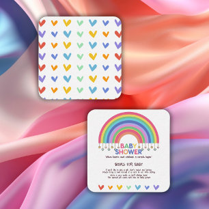 Colourful Hearts Meet Retro Rainbow Baby Shower Enclosure Card