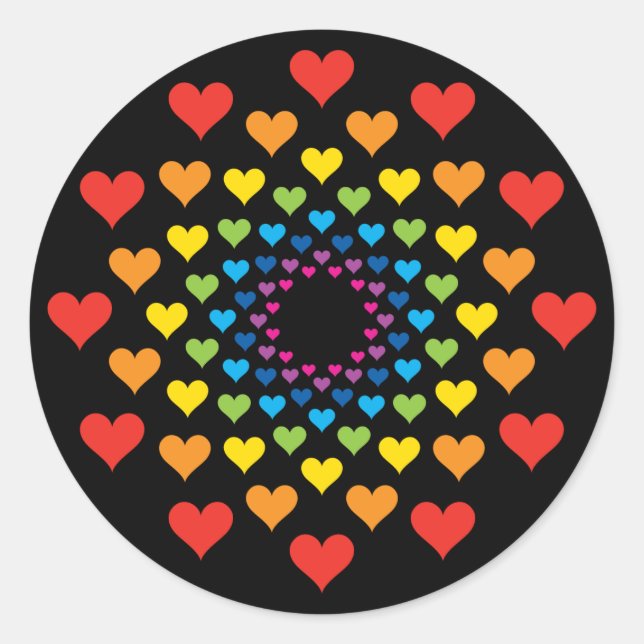 Colourful Hearts on black Classic Round Sticker (Front)