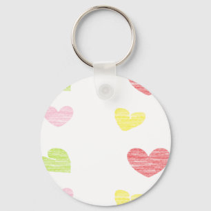 Colourful hearts on white key ring