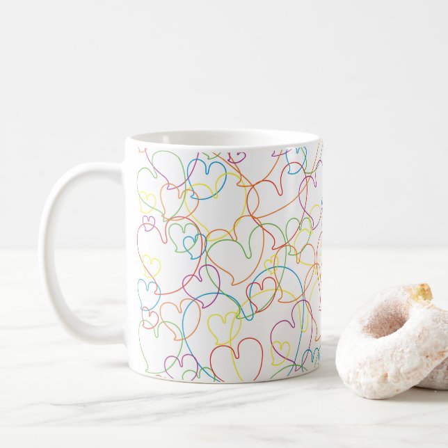 Colourful Hearts Pattern - Hearts Net Classic Mug (With Donut)