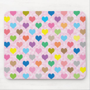 Colourful hearts pattern mouse pad