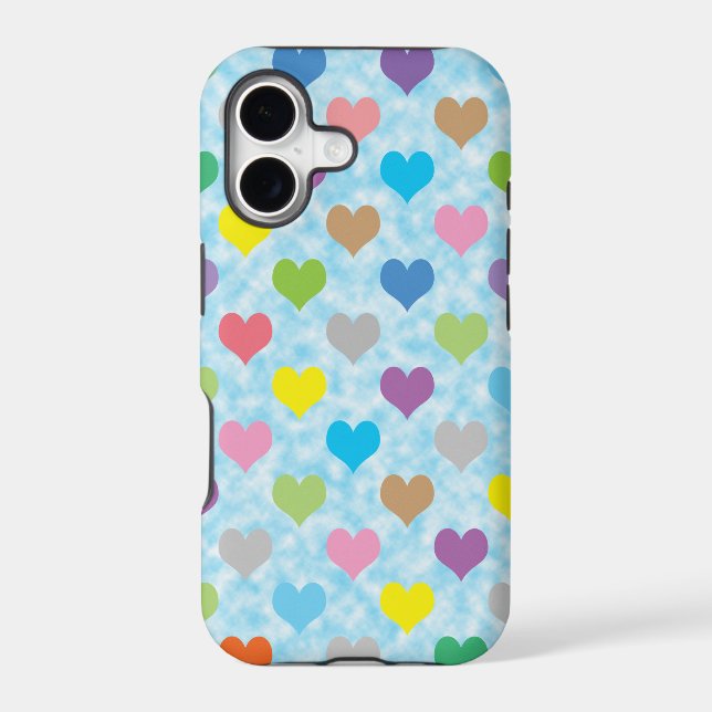 Colourful hearts pattern on blue background (Back)