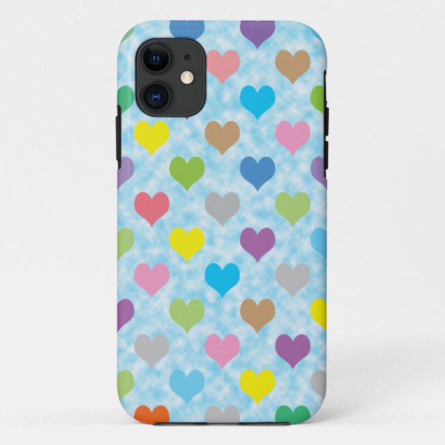 Colourful hearts pattern on blue background Case-Mate iPhone case (Back)