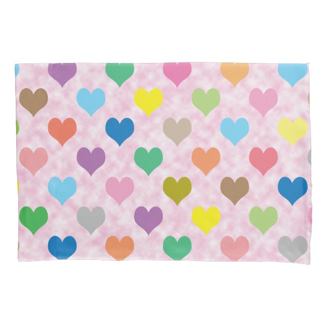 Colourful hearts pattern pillowcase (Front)