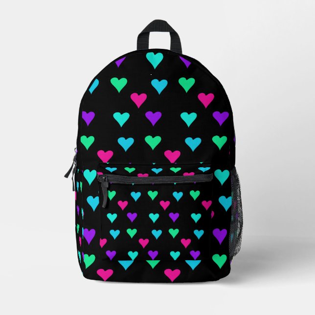 Colourful Hearts Pattern Printed Backpack (Front)