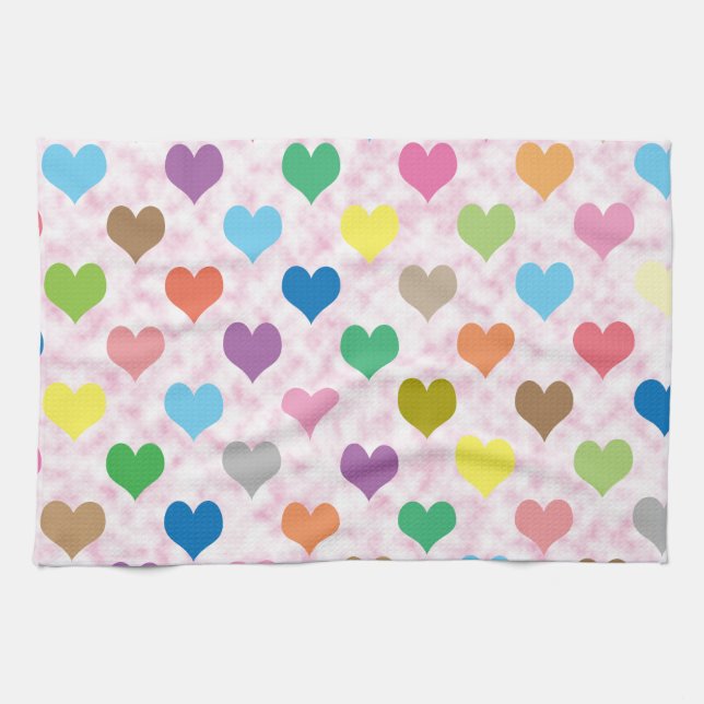 Colourful hearts pattern tea towel (Horizontal)