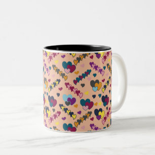 Colourful Hearts Pattern Two-Tone Coffee Mug