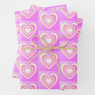 Colourful Hearts Pink Yellow Elegant Art Wrapping Paper Sheet