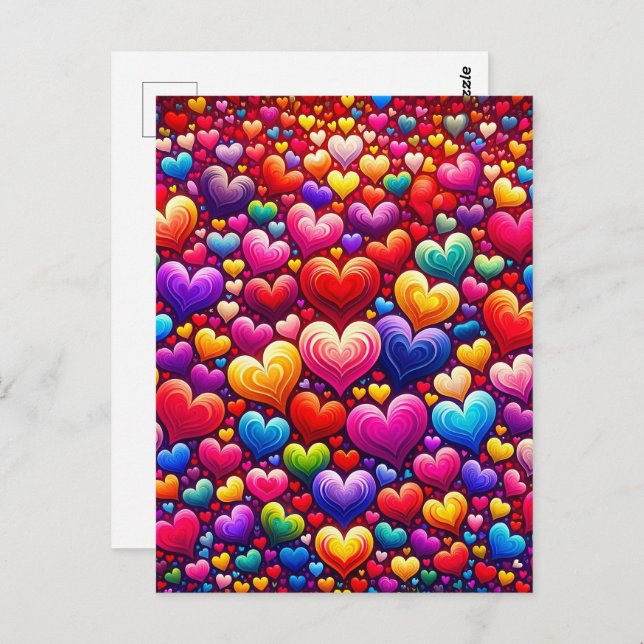 Colourful hearts, Postcrossing Postcard (Front/Back)