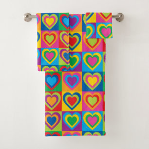 Colourful Hearts Pretty Bath Towel Set