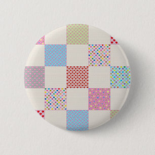 Colourful hearts quilt pattern 6 cm round badge