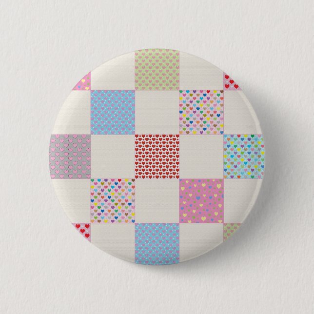 Colourful hearts quilt pattern 6 cm round badge (Front)