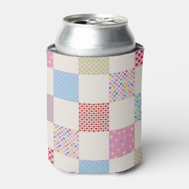Colourful hearts quilt pattern can cooler (Can Front)