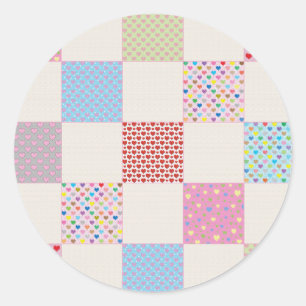 Colourful hearts quilt pattern classic round sticker