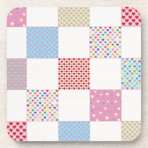 Colourful hearts quilt pattern coaster