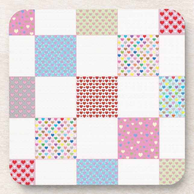 Colourful hearts quilt pattern coaster (Front)