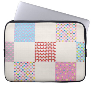 Colourful hearts quilt pattern laptop sleeve