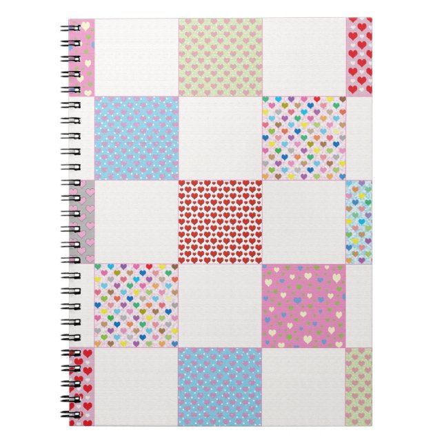 Colourful hearts quilt pattern notebook (Front)