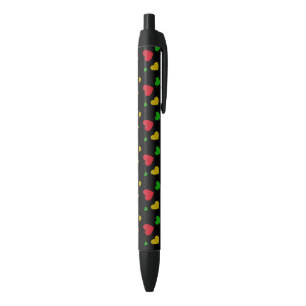 Colourful Hearts Red Green Yellow Valentines Day Black Ink Pen