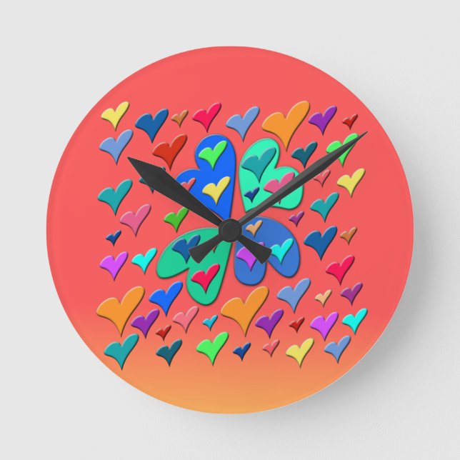 Colourful Hearts Round Clock (Front)