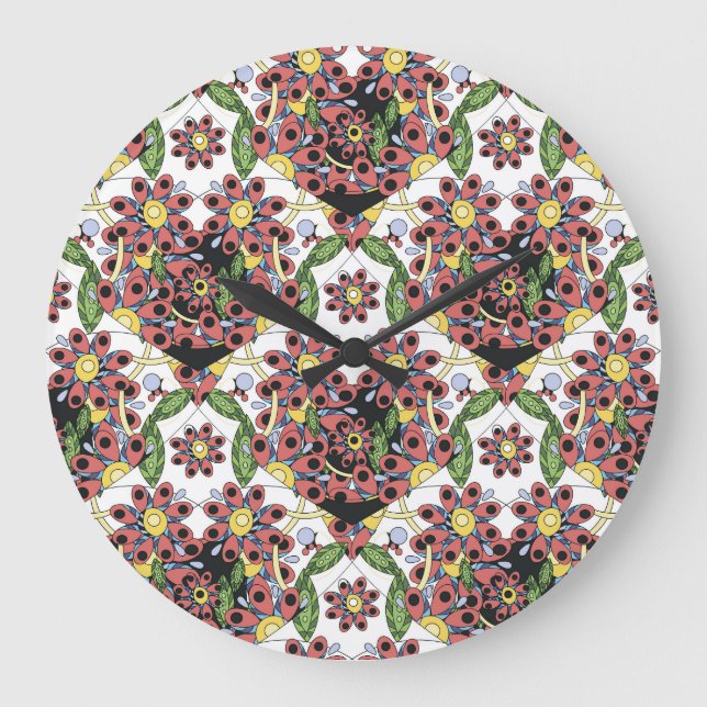Colourful Hearts, Seamless Romantic Pattern. Large Clock (Front)