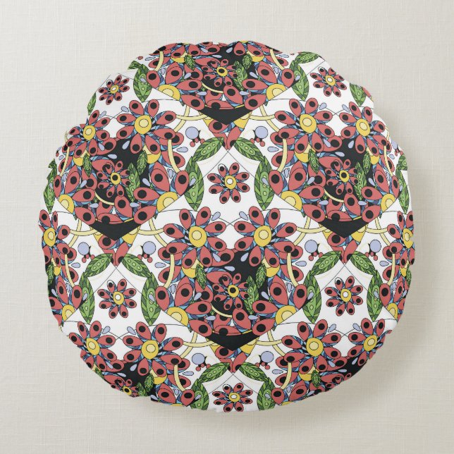 Colourful Hearts, Seamless Romantic Pattern. Round Cushion (Front)
